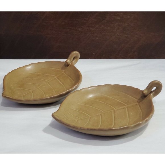 Set of 2 PartyLite Leaf Candle Tray P7432 shaped candleholder - Picture 2 of 10